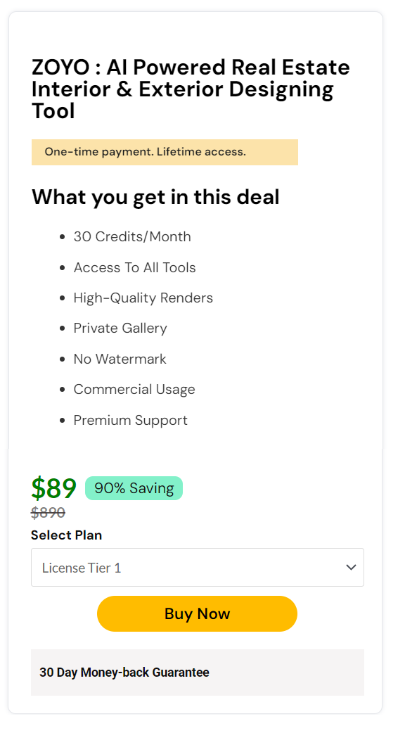 Don't Miss Out AI Powered Real Estate Designing Tool with One-time payment. Lifetime access.