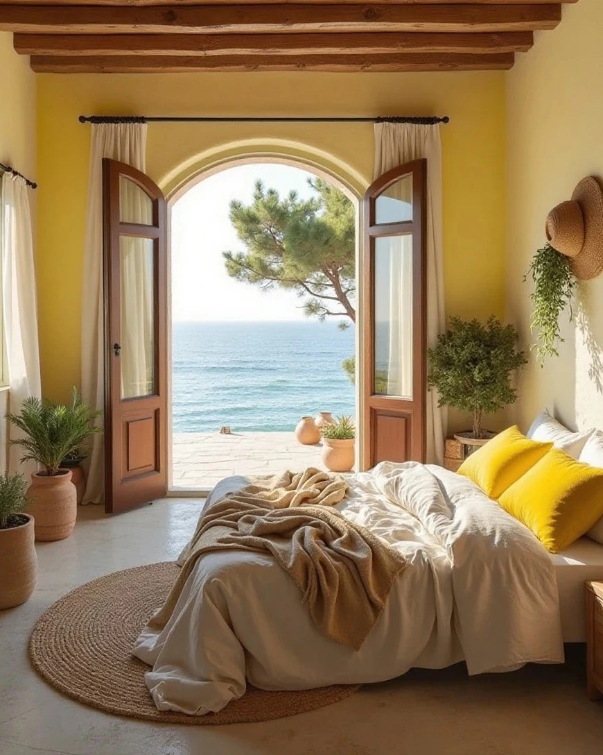 Boho Bedroom Ideas Bohemian Cozy: Bedroom with dark wall and wooden furniture.