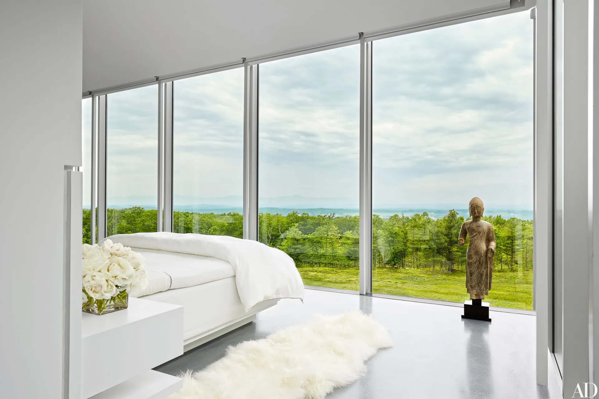 Minimal bedroom, nature view.