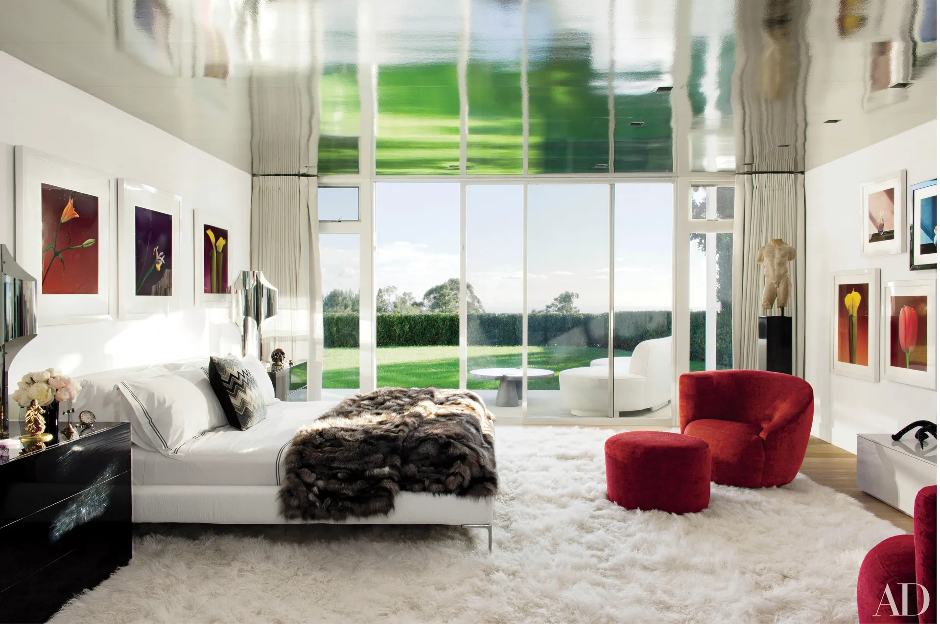 Plush white rug bedroom.