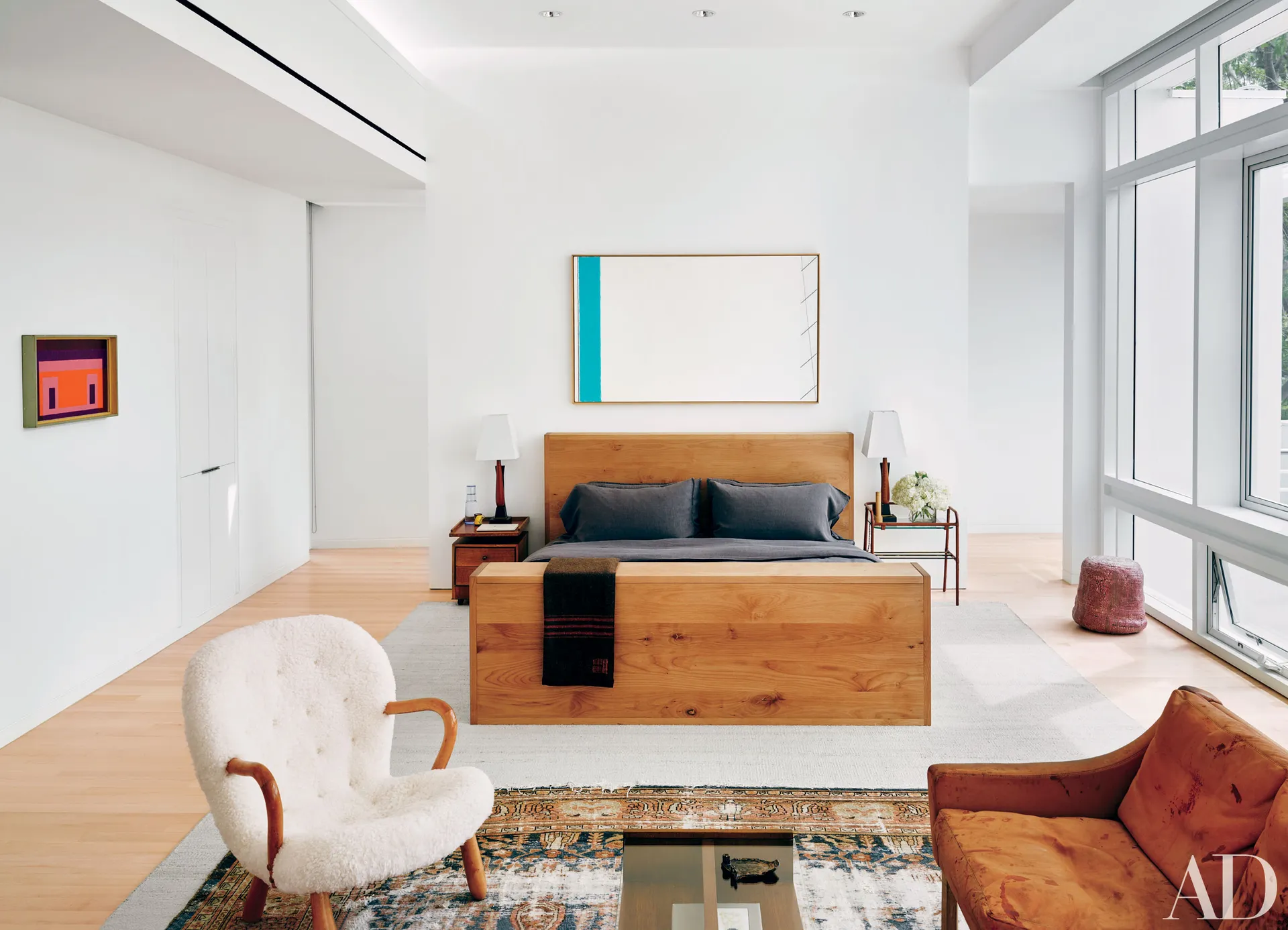 Plush white rug bedroom.