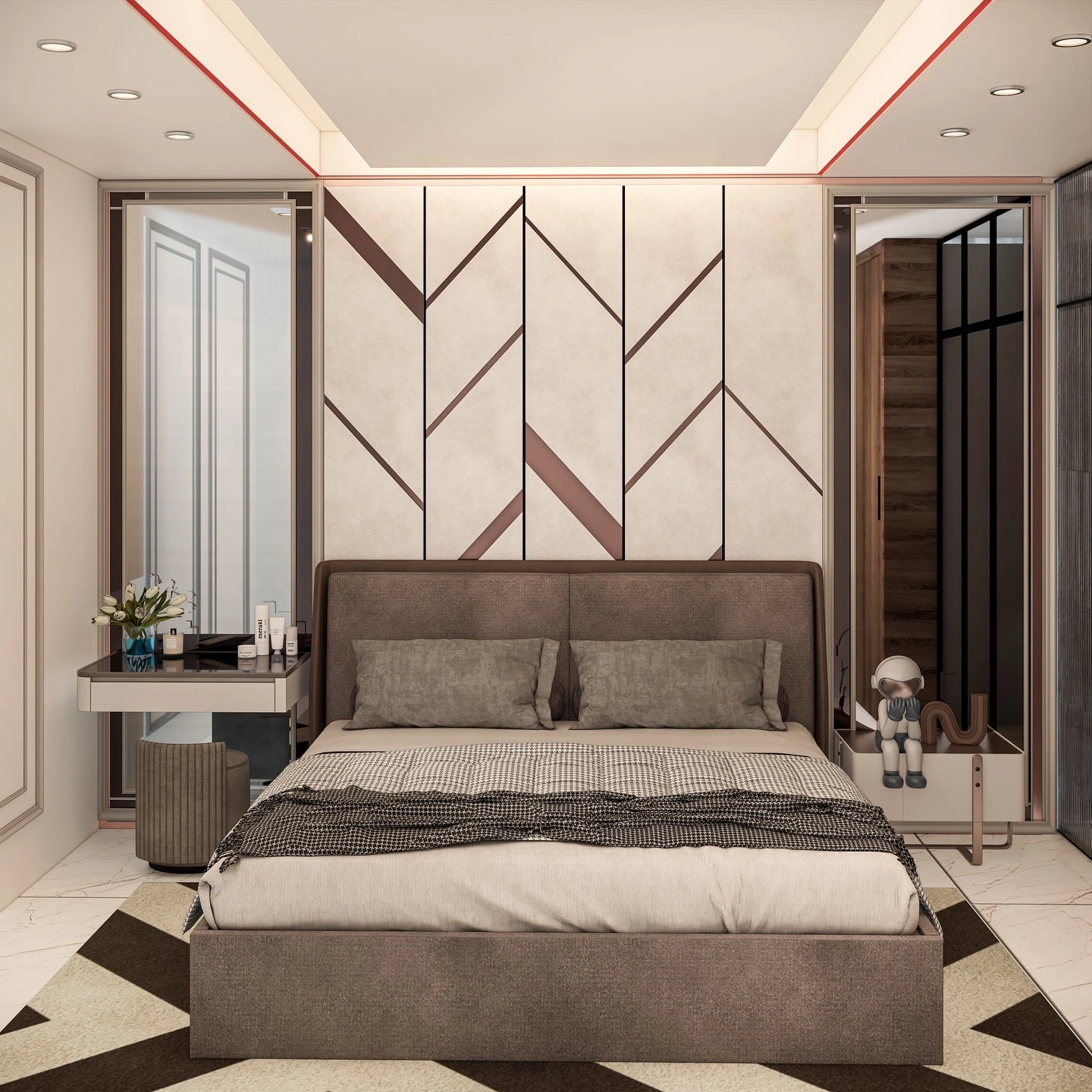 Modern Bedroom Ideas - Geometric Glam patterned wall