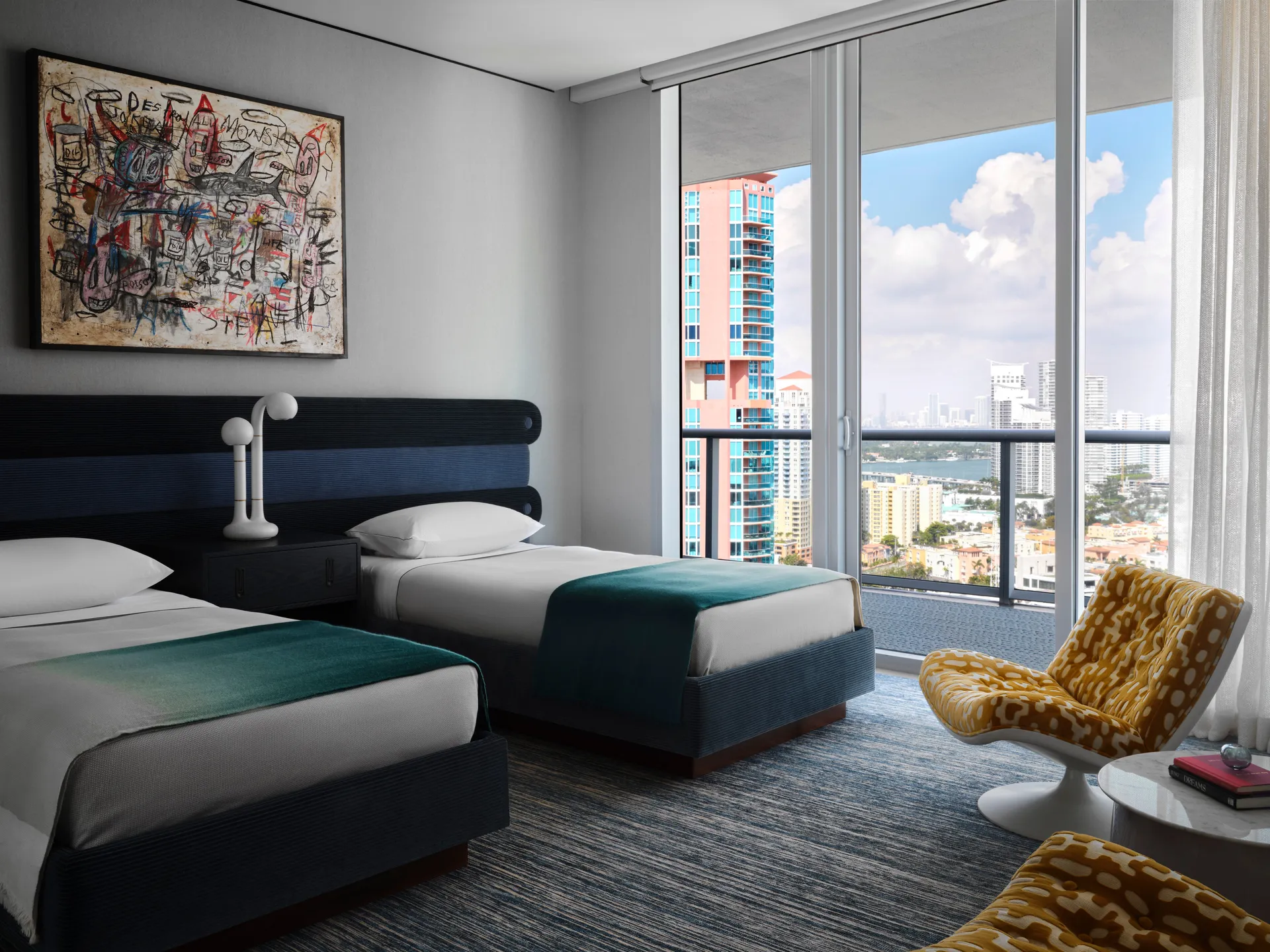 Abstract art, modern twin room.