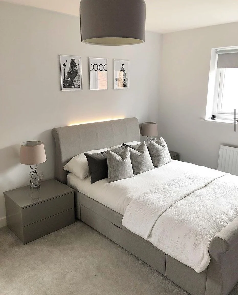 Modern Bedroom Ideas - Sophisticated Greys upholstered headboard
