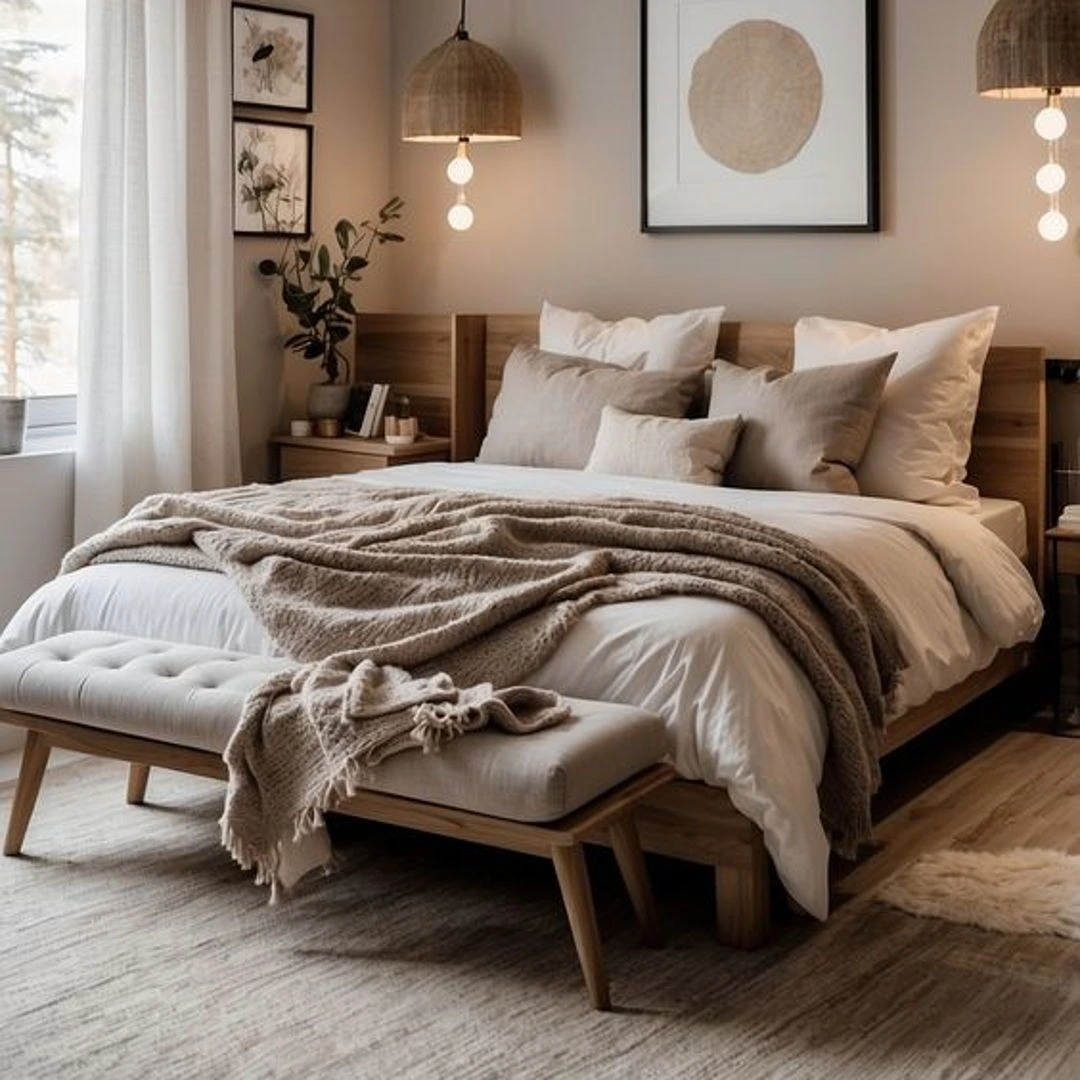 Simple Bedroom Ideas for Small Rooms Minimalist: Gallery wall, paneled design, neutral tones.