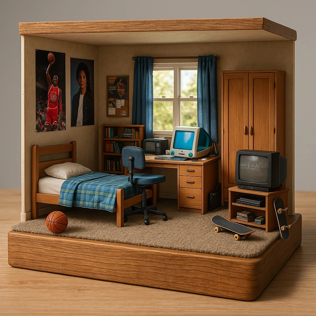 Y2K Bedroom Ideas for Teenage Girls: Retro gamer room with old iMac and TV.