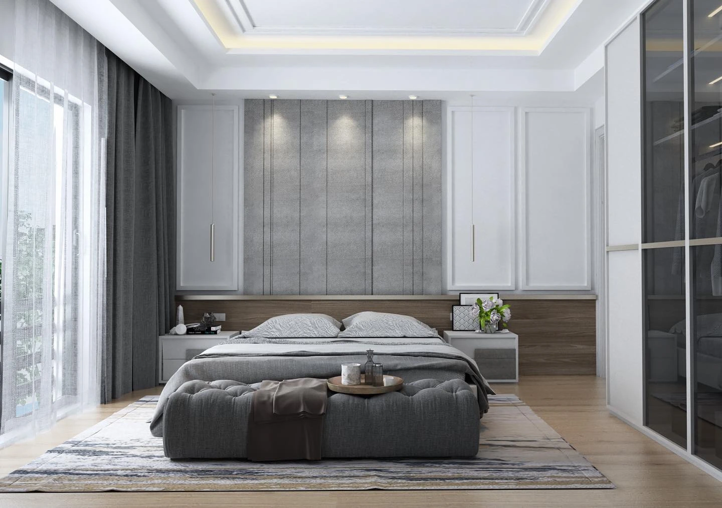 Modern Bedroom Ideas Contemporary - calm gray and white.