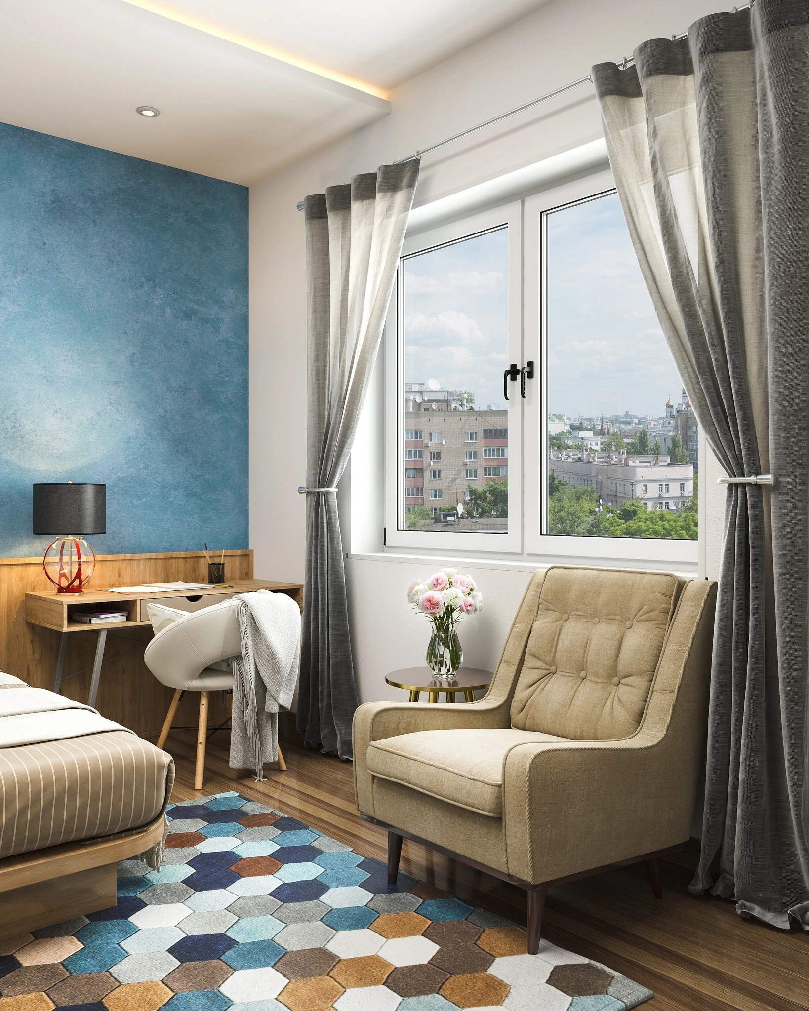 Modern Bedroom Ideas Contemporary - vibrant blue accent wall.