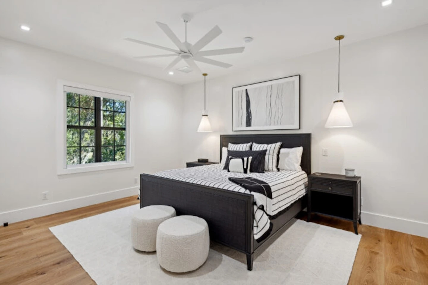 Modern Bedroom Ideas Contemporary - black and white, striped bedding.