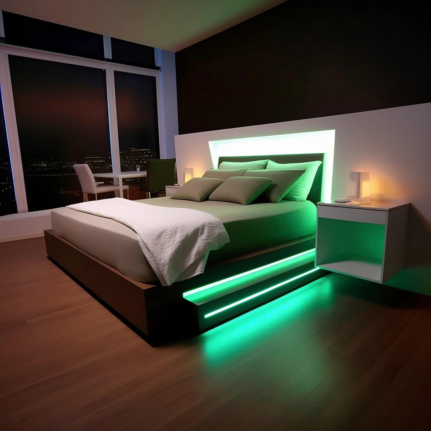 Modern Bedroom Ideas Contemporary - futuristic, green LED lights.