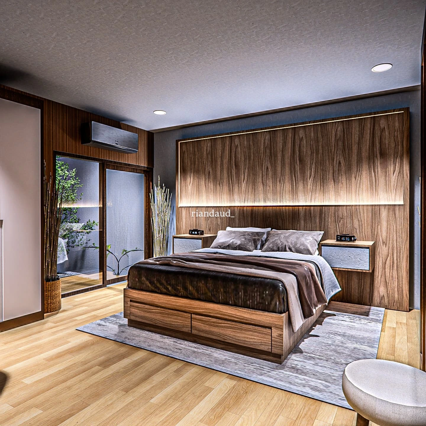 Modern Bedroom Ideas Contemporary - Zen wood, integrated lighting.