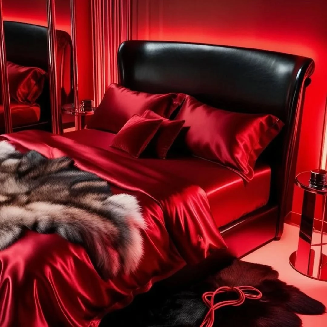Glamorous red and black bedroom.