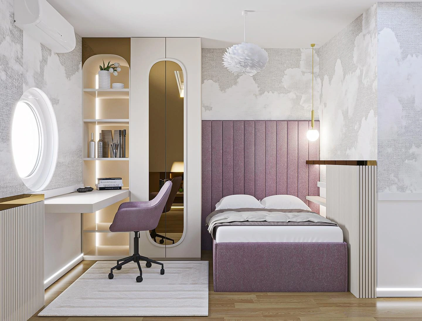 Dark academia bedroom with a bookshelf and vintage decor