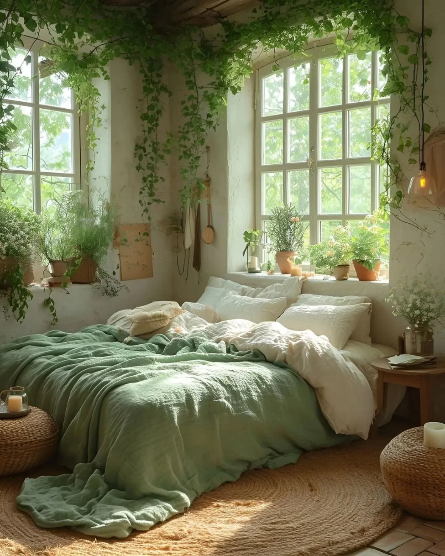 Boho Bedroom Ideas for Teens: A peaceful room with many plants.