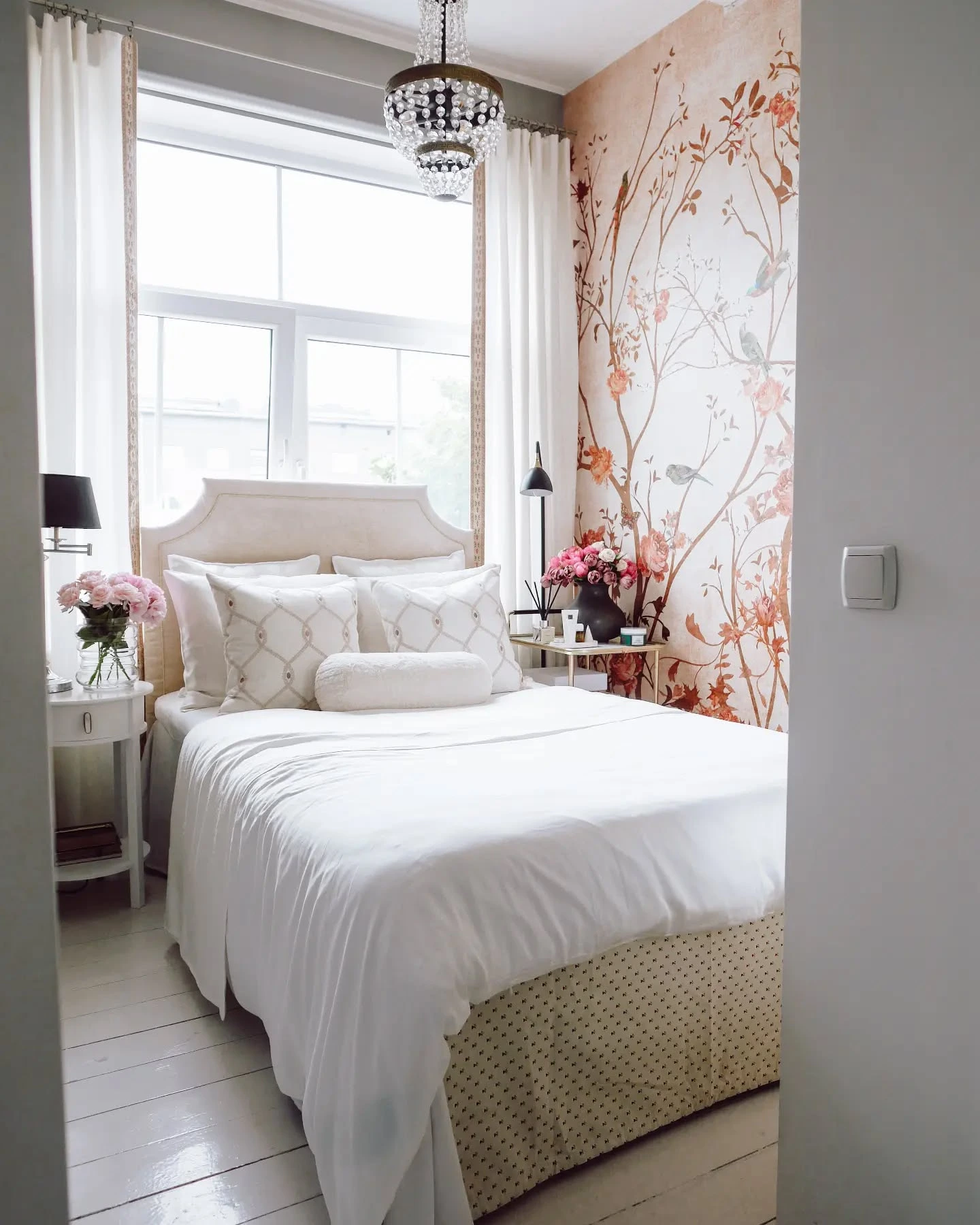 Floating, space-saving bed in a rustic room.