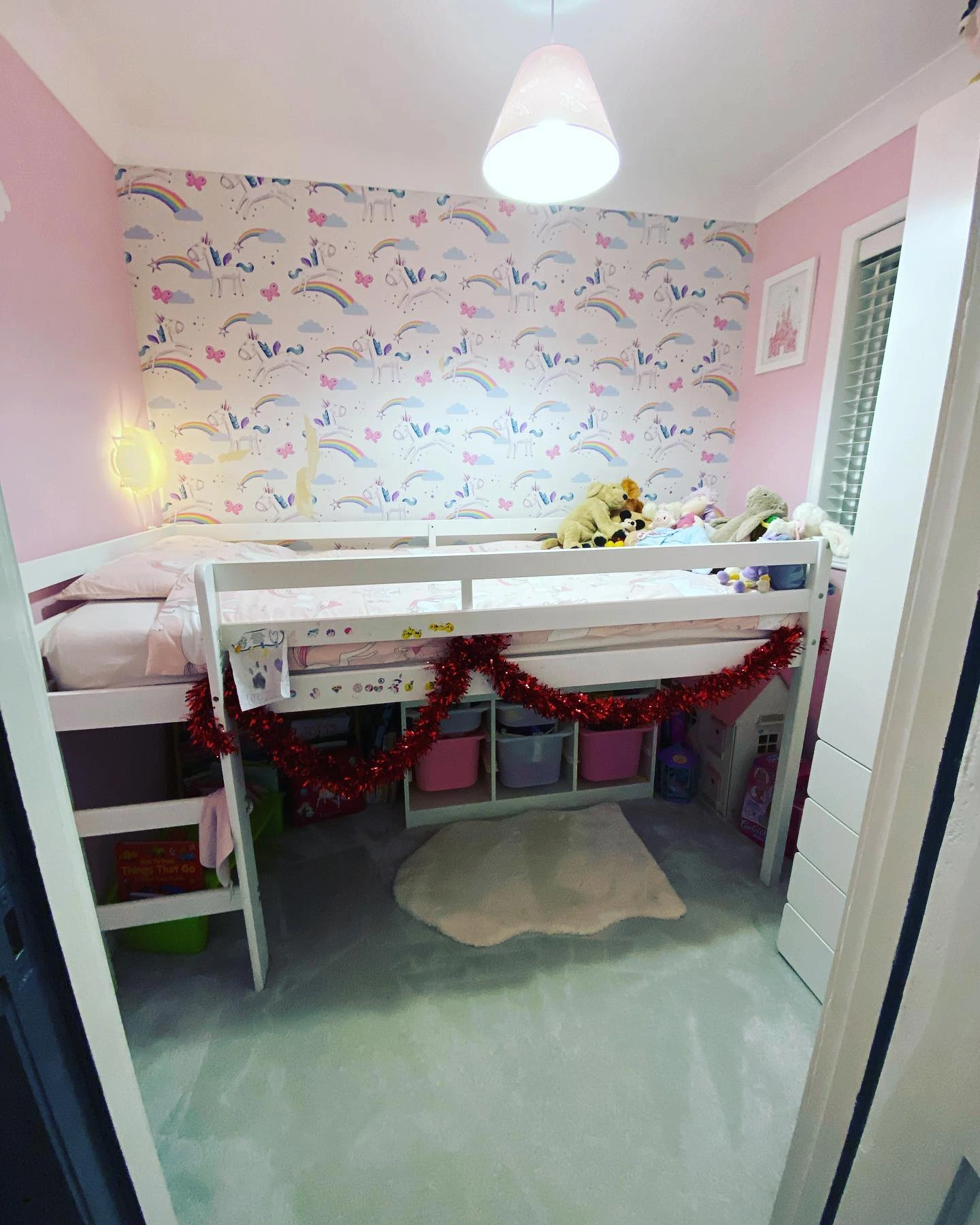Chic two-tone pink and white bedroom.