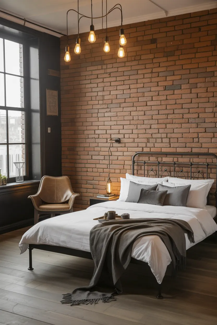 Minimal bed frame design for small men's bedroom space