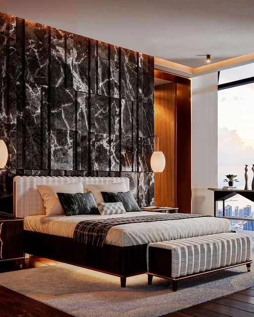 Black marble modern bedroom luxury wall