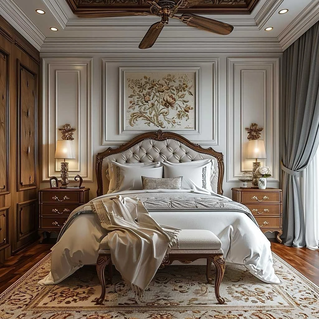 Classic modern bedroom luxury with ornate details