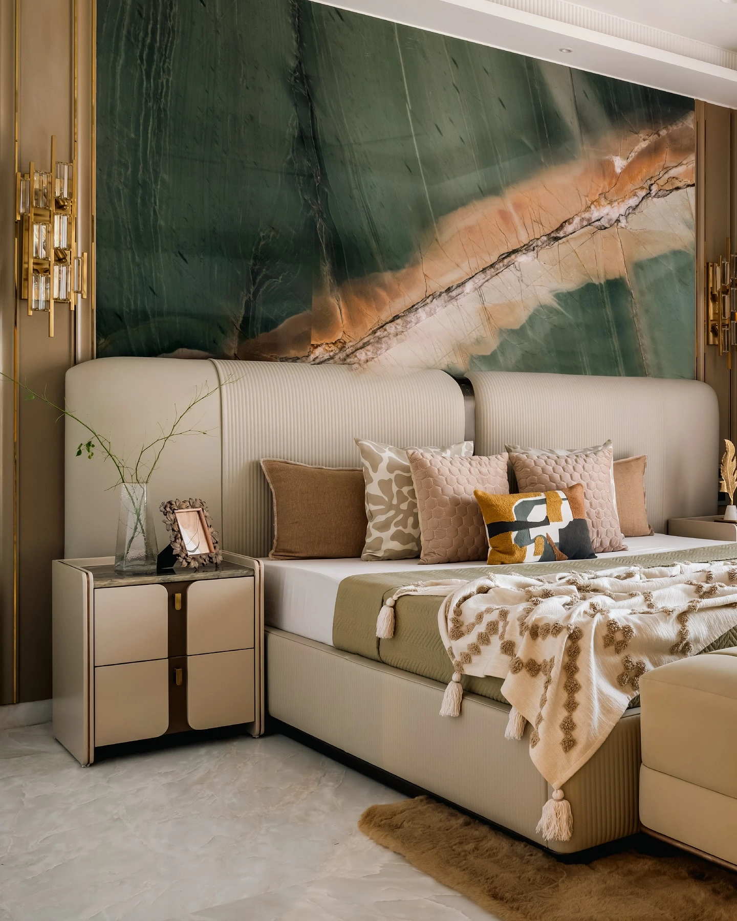 Green stone modern bedroom luxury feature wall