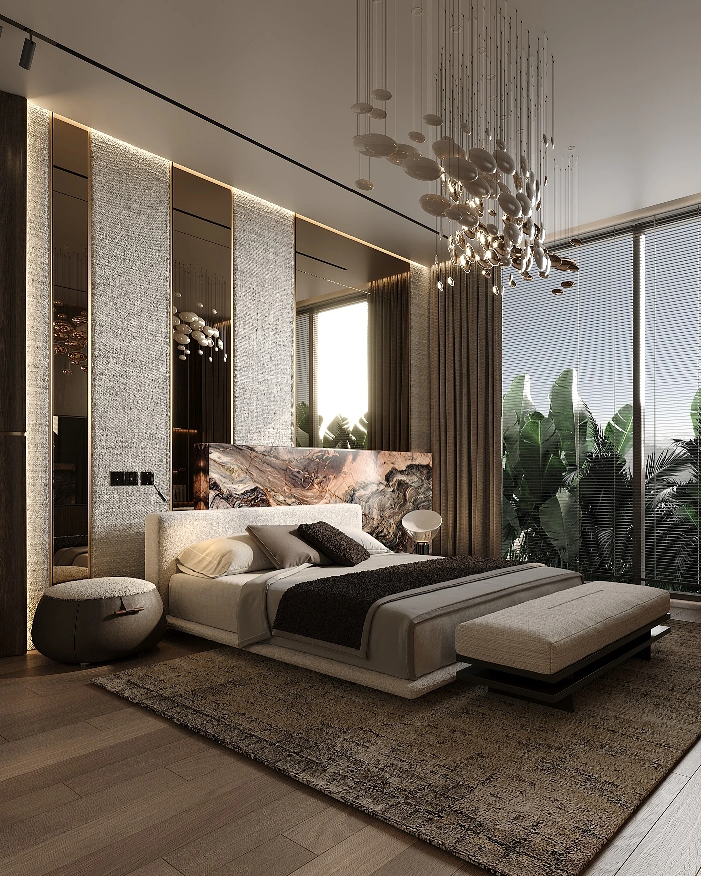 Tropical modern bedroom luxury with large windows