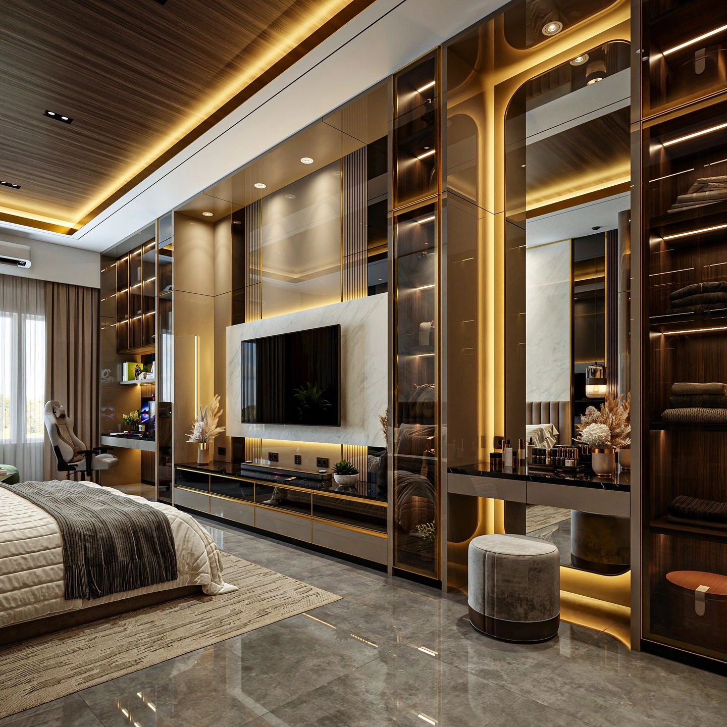 Mirrored ceiling modern bedroom luxury design