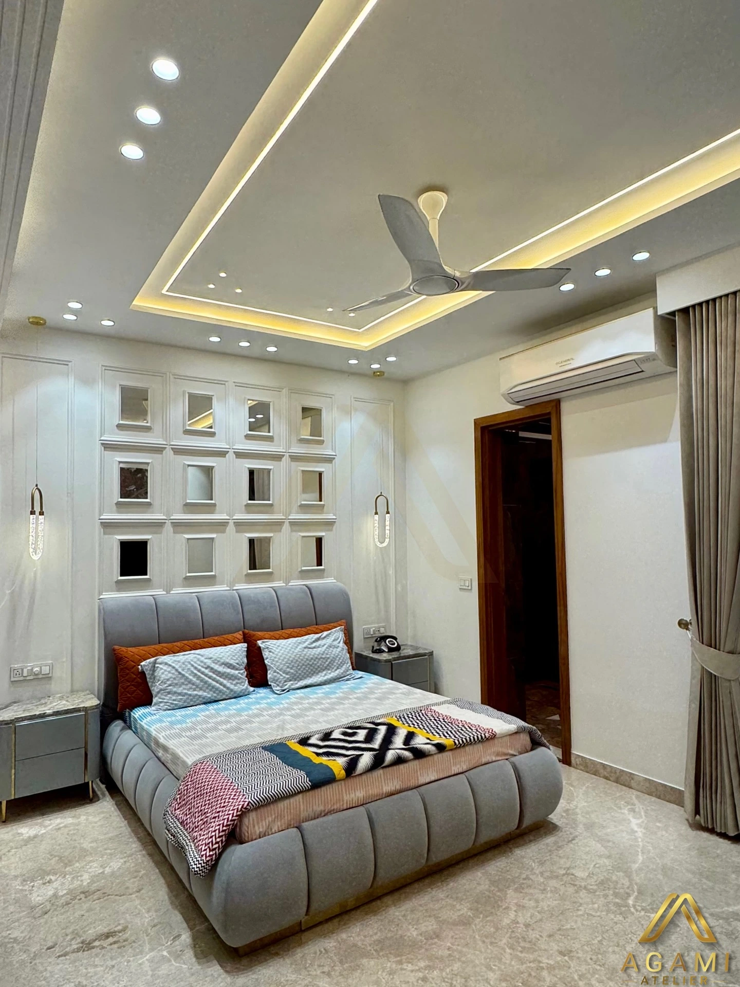 Minimalist modern bedroom luxury with lighted ceiling