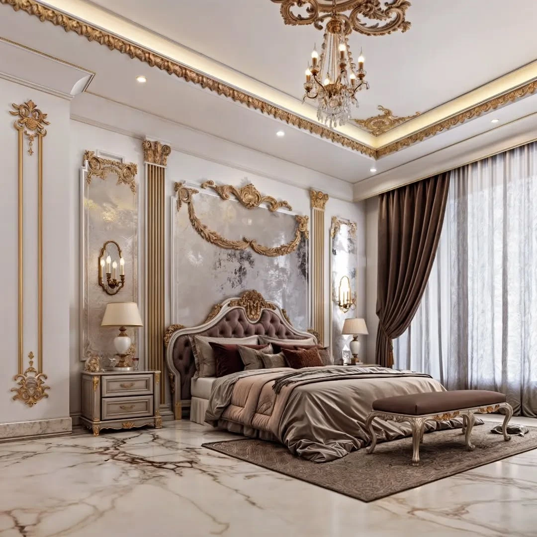 Royal modern bedroom luxury with gold accents