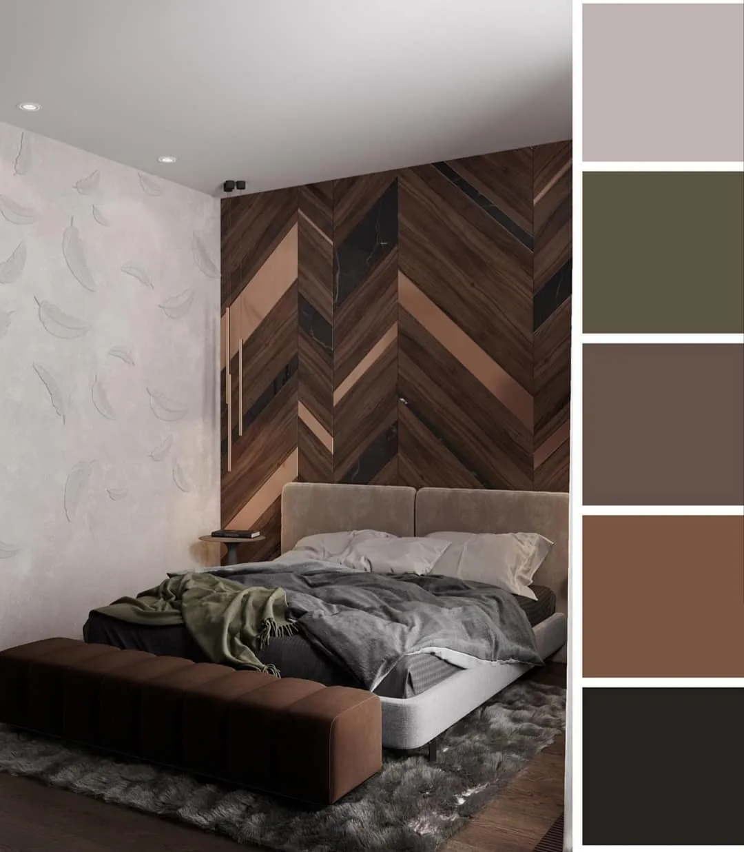 Small Bedroom Color Ideas: Textured white wall with earthy tones