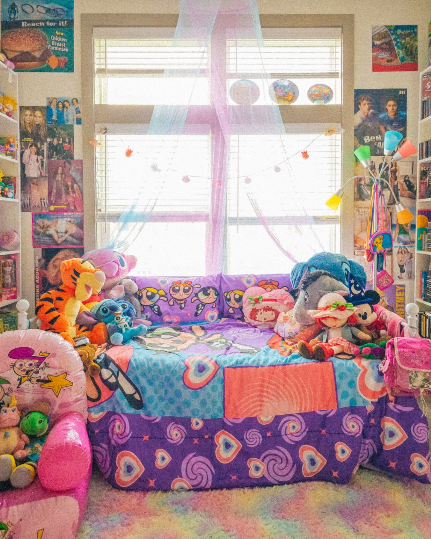 Bedroom filled with plush toys  