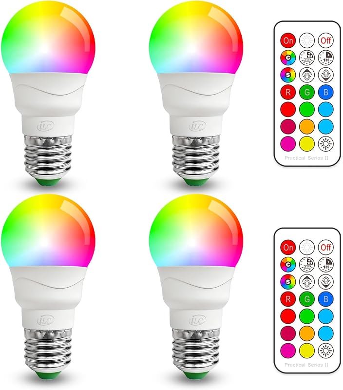 8 Best Outdoor Color Changing Light Bulbs: Buyer's Guide 6 ILC Color Changing LED Light Bulb, 40W Equivalent, 5000K Daylight White, 12 Color Choices with Remote Control - 4 Pack