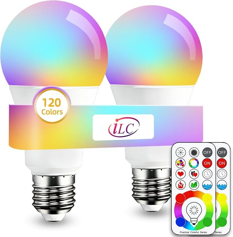 8 Best Outdoor Color Changing Light Bulbs: Buyer's Guide 8 ILC LED Color Changing Light Bulb, 120 Colors, 5700K Daylight White, 70 Watt Equivalent with Remote Control - 2 Pack