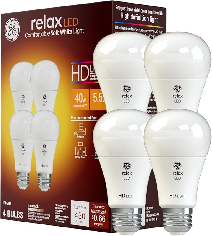 10 Best Light Bulbs for Bedroom: Buyer's Guide & Top Picks 9 GE Relax LED Light Bulbs, 40 Watt, Soft White A19 (4 Pack) for Relaxing Environments