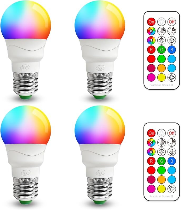 8 Best Outdoor Color Changing Light Bulbs: Buyer's Guide 5 ILC RGB LED Light Bulb, 40W Equivalent with 12 Color Choices, Timing Remote Control, Perfect for Home Decor - 4 Pack