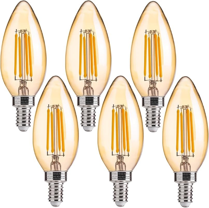 10 Best Type of Light Bulb: Reviews, Features & Buying Guide 11 FLSNT 40W Equivalent Dimmable Amber LED Chandelier Bulbs, E12 Base, 2200K Warm White, 6 Pack
