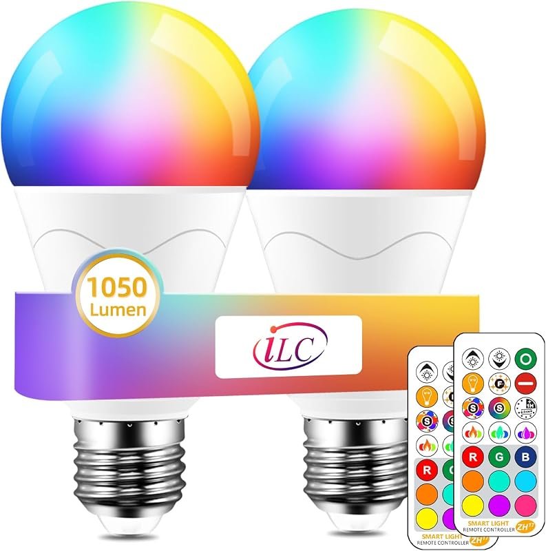 8 Best Outdoor Color Changing Light Bulbs: Buyer's Guide 4 ILC LED Light Bulb 85W Equivalent, Remote Control RGB with 6 Modes, Dimmable, Perfect for Any Setting - 2 Pack