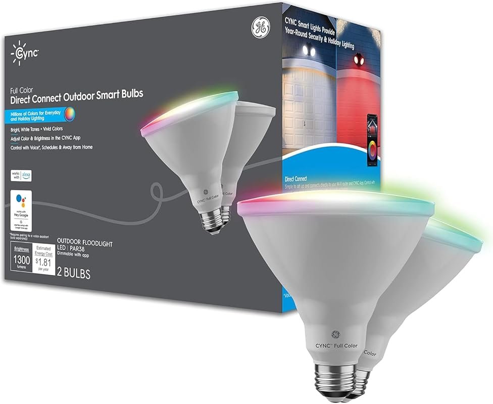 10 Best Outdoor Smart Light Bulbs: Buyer's Guide & Top Picks 10 GE CYNC Smart LED PAR38 Flood Light Bulb, Works with Alexa/Google Home, 90W Equivalent (2-Pack)