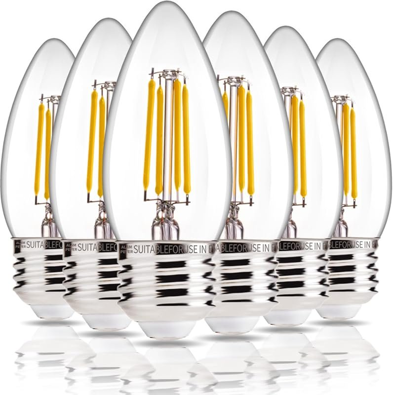 10 Best Light Bulbs for Dining Room: Buyer's Guide 7 ALAMPEVER 6 Pack Dimmable Chandelier Light Bulbs, 60W Equivalent, 450LM Soft White E26