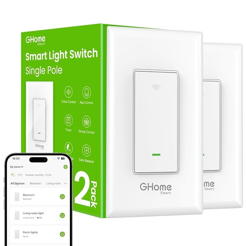 10 Best Smart Switch for Home Assistant Worth Buying 9 GHome Smart WiFi Light Switches, Single Pole, Compatible with Alexa, 2 Pack, Easy to Install and Use