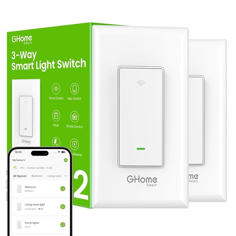 10 Best 3 Way Smart Switch: Top Picks & Buyer's Guide 7 GHome Smart 3-Way Wi-Fi Switch - Works with Alexa and Google Home, 2-Pack