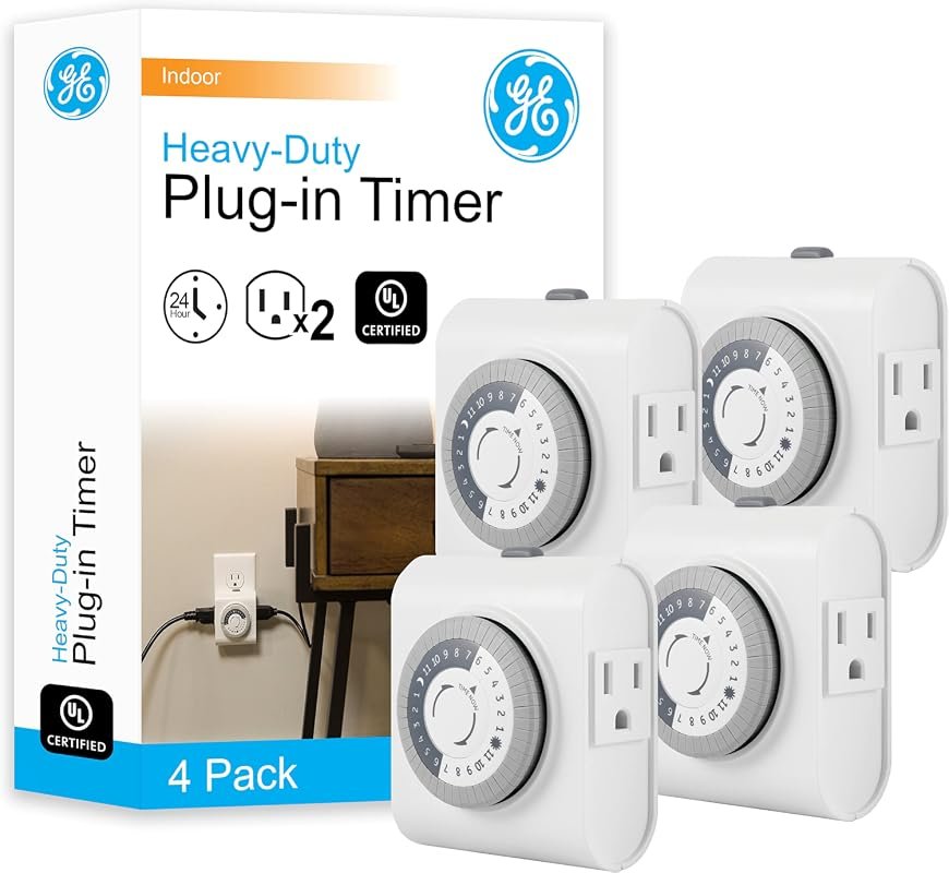 10 Best Timers for Indoor Lights Worth Buying: Top Picks 7 GE 24-Hour Plug-in Mechanical Timer Outlet, 2 Grounded Outlets, 4-Pack for Multiple Uses