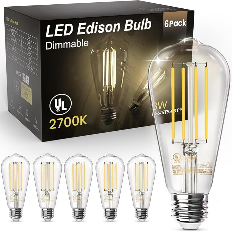 7 Best LED Light Bulbs for Kitchen Worth Buying: Top Picks 6 TJOY Dimmable LED Edison Light Bulbs, E26 Base, 8W Equivalent to 60W Vintage Style