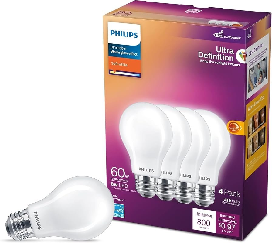 10 Best Light Bulb for Kitchen to Buy: Top Picks Compared 11 PHILIPS 60W A19 LED Light Bulbs, Ultra Definition Soft White 2700K, Dimmable, 4-Pack