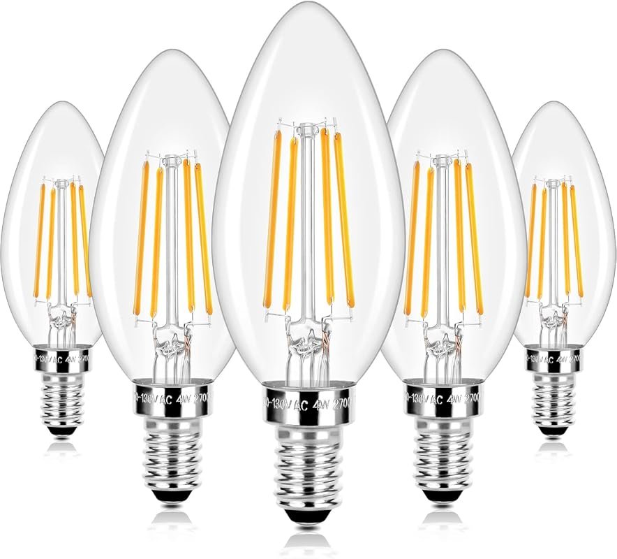 10 Best Type of Light Bulb: Reviews, Features & Buying Guide 6 E12 LED Candelabra Bulbs 40W Equivalent, 4W Vintage Dimmable Candle Bulbs, Warm White 2700K, 5 Pack