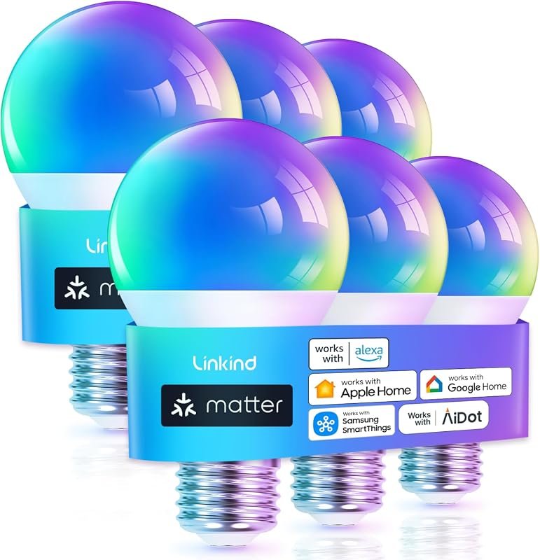 10 Best Smart Bulbs That Work with Alexa: Buyer's Guide 5 Linkind Matter Smart Light Bulbs, Works with Apple Home, Alexa, and Google Home, Smart Lighting
