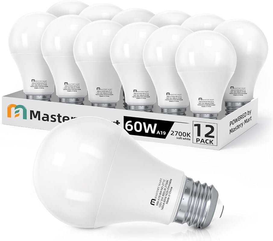 10 What Are the Best Energy Efficient Light Bulbs to Buy 11 MASTERY MART A19 LED Bulbs 60 Watt Equivalent, 9W Non-Dimmable, 800 Lumens, Soft White 2700K