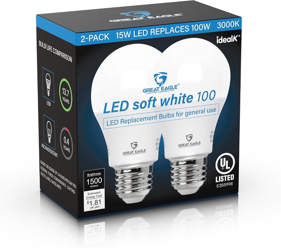 10 Best LED Bulbs for Outdoor Fixtures: Buyer's Guide 9 Great Eagle 100W LED Light Bulbs, 3000K Soft White, 1500 Lumens, Energy Saving, 2 Pack