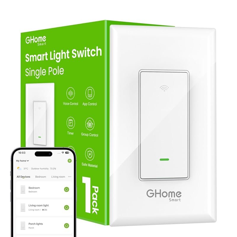 10 Best Smart Switch for Google Home: Buyer's Guide 11 GHome Smart Light Switch SW5, Single Pole, Neutral Wire Required for Functionality