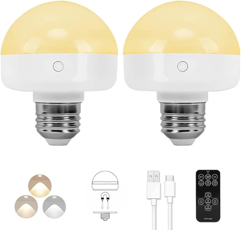 10 Best Rechargeable Light Bulbs for Lamps Compared 6 BLUEYE Rechargeable Light Bulbs with Remote Control - 7W, 350LM, 3 Color Temperatures - 2 Pack for Emergencies