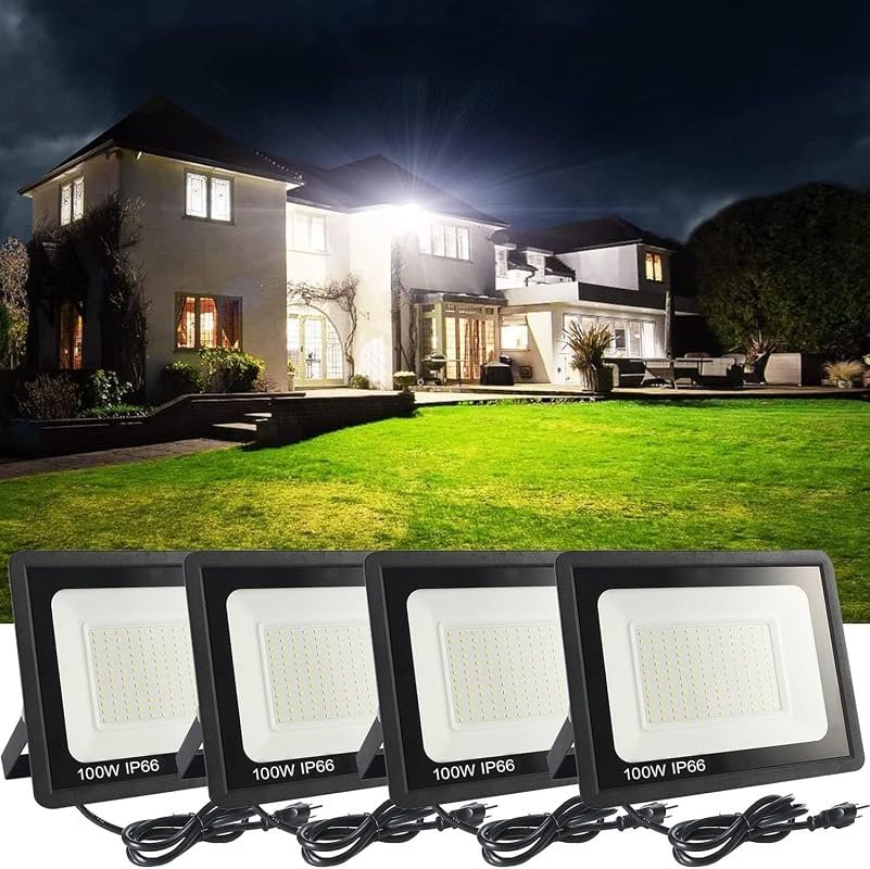 10 Best Flood Light for Outdoors: Features & Buyer's Guide 6 4Pack 100W LED Flood Light Outdoor, 11000lm IP66 Waterproof for Yard and Playground